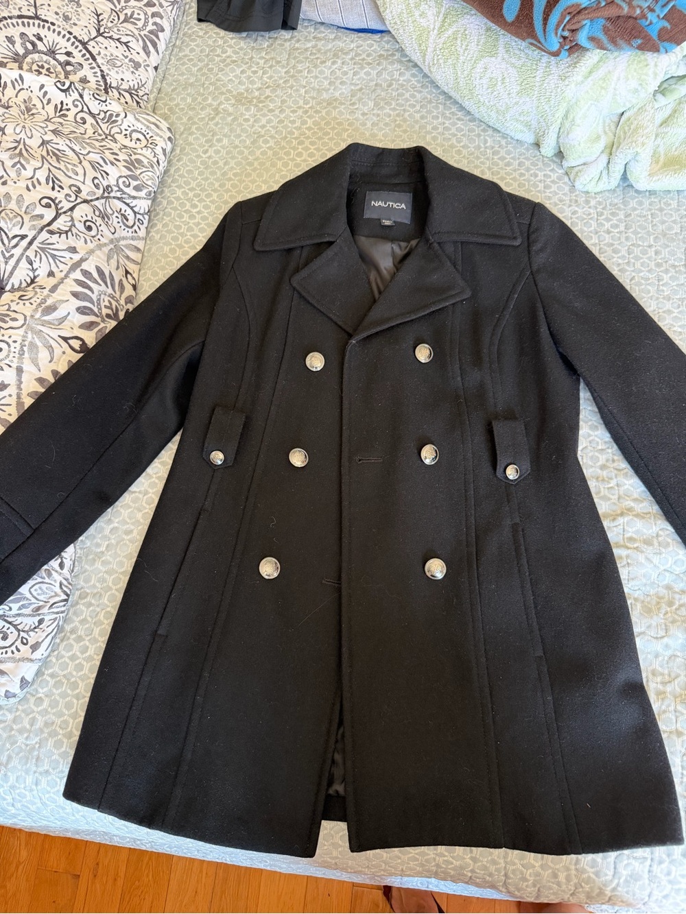 Nautica Black Double-Breasted Peacoat with Metal Buttons